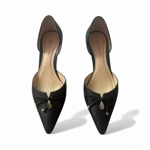 Ann Taylor Women’s Black Snakeskin Trim Bow Kitten Heels 6M (Fits Like a 7) ~2”